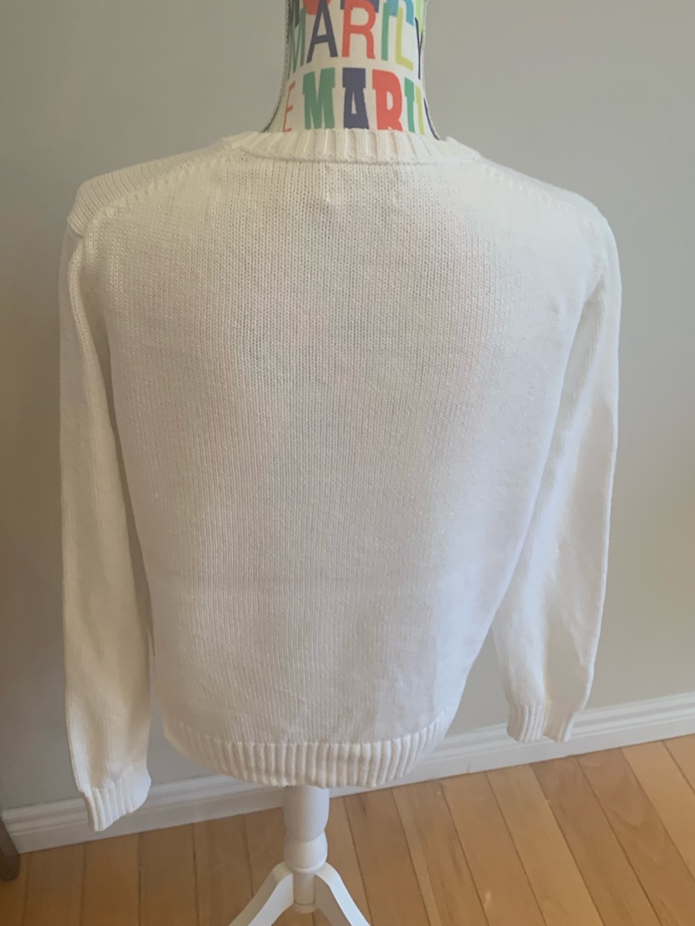 NWOT Polo Ralph Lauren 100% Cotton White Crewneck Sweater with Polo Bear - Picture 5 of 12